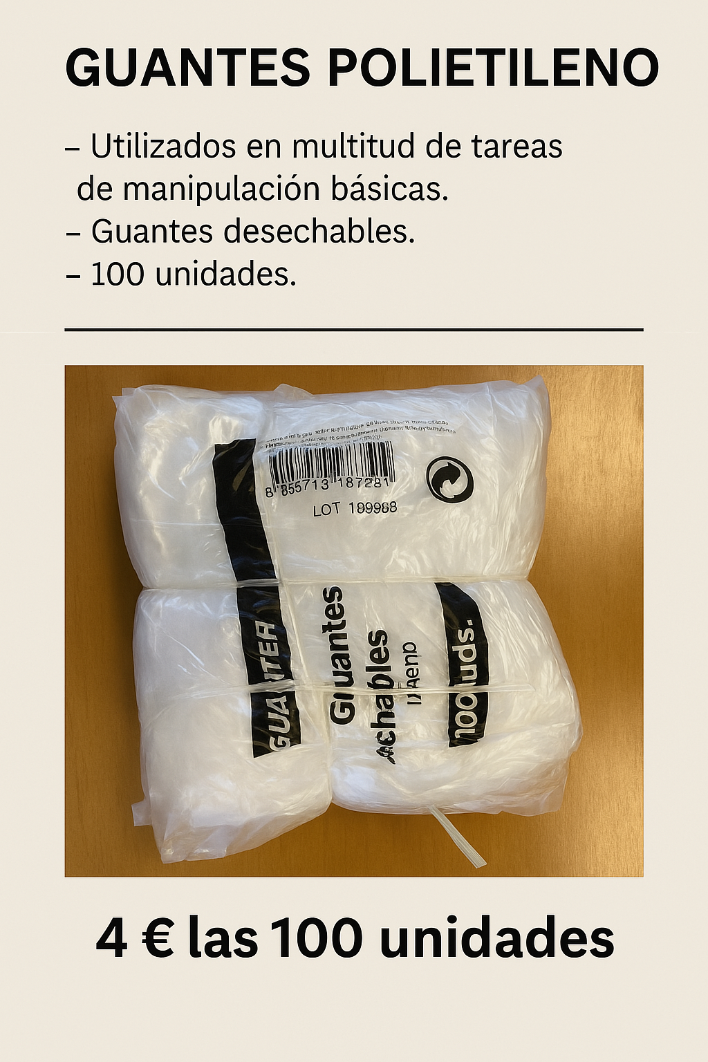 Utilizados en multitud tareas.
Guantes desechables (100 Unidades)