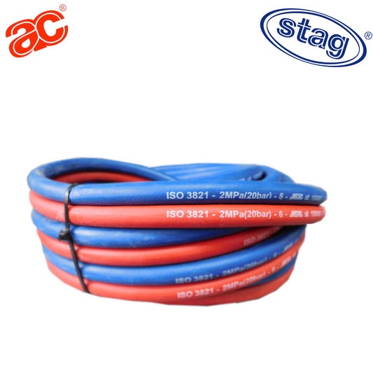Manguera de oxígeno - acetileno doble para equipos de soldadura ( por m). Bitubo, con diámetro interior 3/8" X 3/8" - 9 X 9 mm