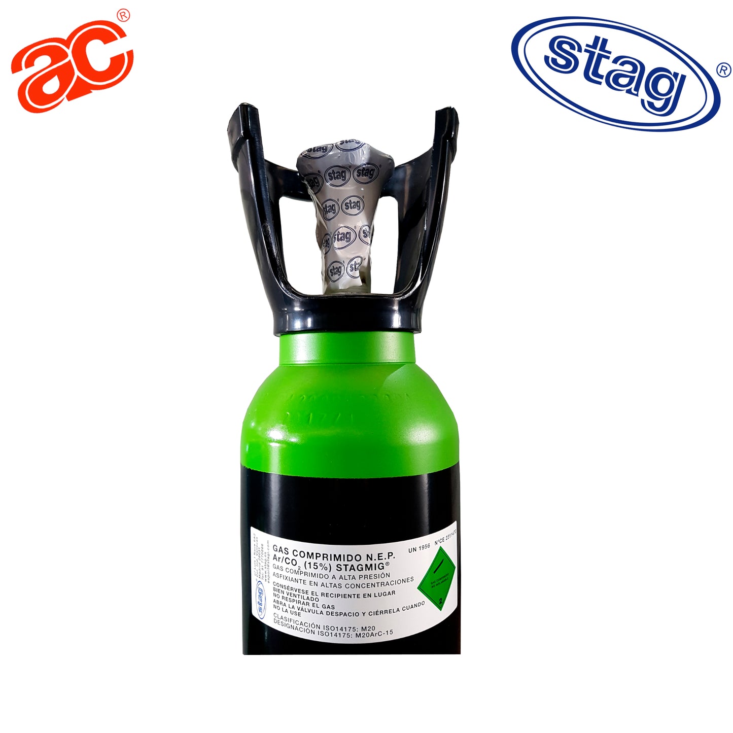 Botella B-13 (13 Litros) cargada con mezcla de gas Argón - CO2 15% comprimido con tulipa