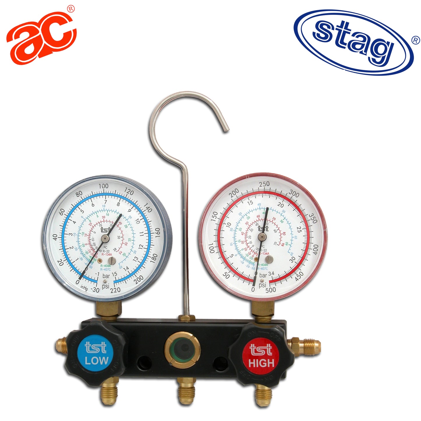 STAG-2002-E6-80 Analizador puente manómetros 2 vías para refrigerante: R-134a,R-404a,R-407c,R-22