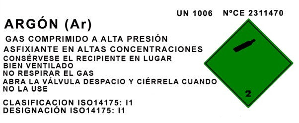 Botella B-5 (5 Litros) cargada con gas Argón comprimido con tulipa