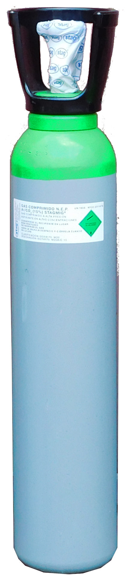 Botella B-7 (7 Litros) cargada con mezcla de gas Argón - CO2 15% comprimido con tulipa